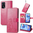 For OPPO A16 / A16e Four-leaf Clasp Embossed Buckle Leather Phone Case(Magenta)