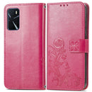 For OPPO A16 / A16e Four-leaf Clasp Embossed Buckle Leather Phone Case(Magenta)