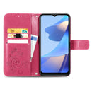 For OPPO A16 / A16e Four-leaf Clasp Embossed Buckle Leather Phone Case(Magenta)