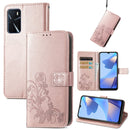 For OPPO A16 / A16e Four-leaf Clasp Embossed Buckle Leather Phone Case(Rose Gold)