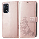 For OPPO A16 / A16e Four-leaf Clasp Embossed Buckle Leather Phone Case(Rose Gold)