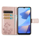 For OPPO A16 / A16e Four-leaf Clasp Embossed Buckle Leather Phone Case(Rose Gold)