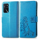 For OPPO A16 / A16e Four-leaf Clasp Embossed Buckle Leather Phone Case(Blue)