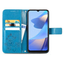 For OPPO A16 / A16e Four-leaf Clasp Embossed Buckle Leather Phone Case(Blue)