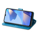 For OPPO A16 / A16e Four-leaf Clasp Embossed Buckle Leather Phone Case(Blue)