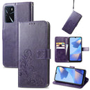 For OPPO A16 / A16e Four-leaf Clasp Embossed Buckle Leather Phone Case(Purple)
