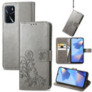 For OPPO A16 / A16e Four-leaf Clasp Embossed Buckle Leather Phone Case(Gray)