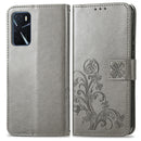 For OPPO A16 / A16e Four-leaf Clasp Embossed Buckle Leather Phone Case(Gray)