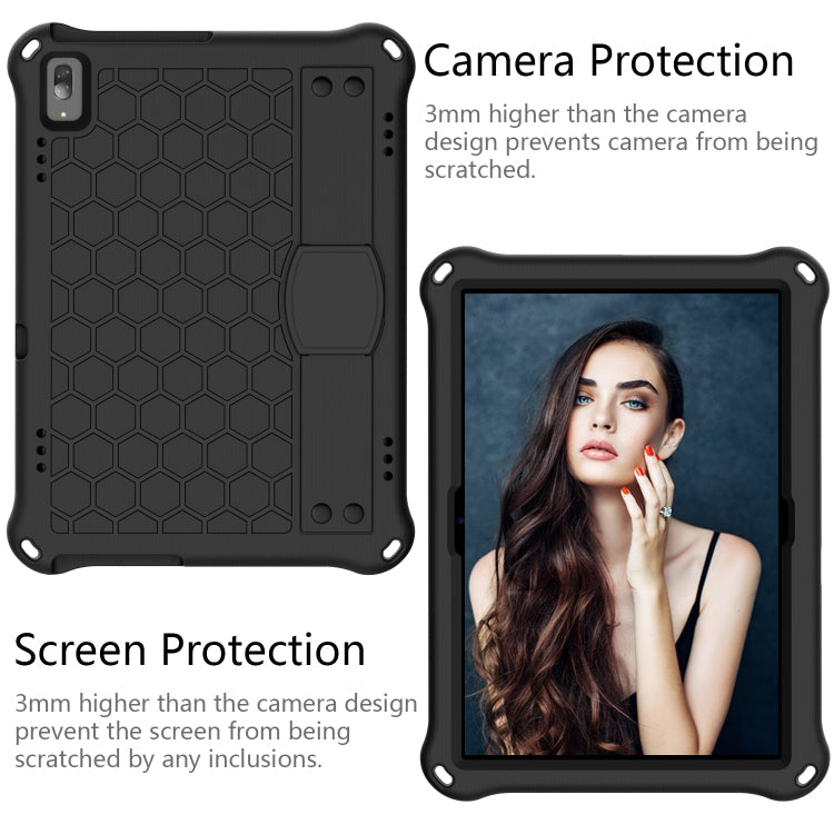 For Lenovo Tab M10 TB-X505X/F Honeycomb Design EVA + PC Material Four Corner Anti Falling Flat Protective Shell with Strap(Black+Black)