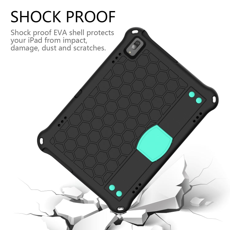 For Lenovo Tab M10 TB-X505X/F Honeycomb Design EVA + PC Material Four Corner Anti Falling Flat Protective Shell with Strap(Black+Aqua)
