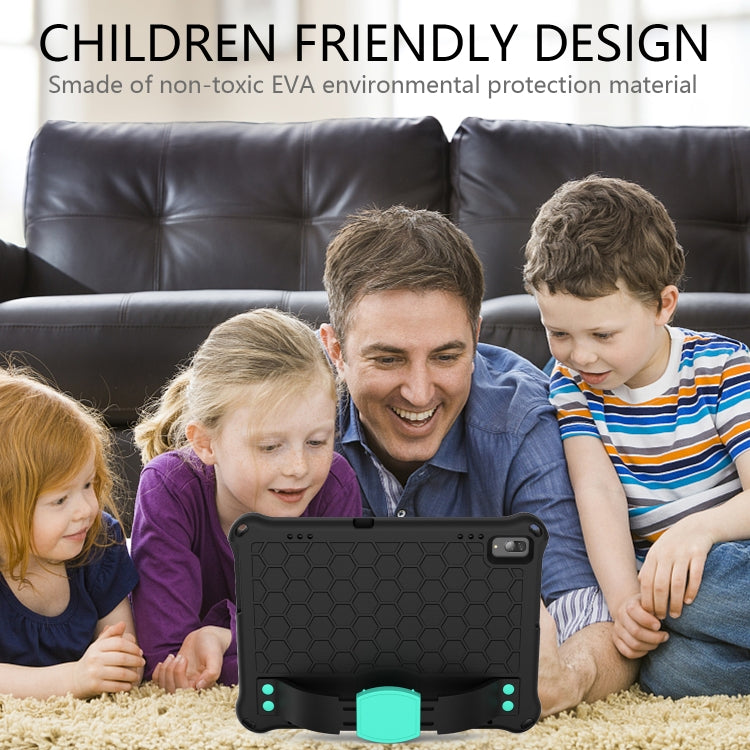 For Lenovo Tab M10 TB-X505X/F Honeycomb Design EVA + PC Material Four Corner Anti Falling Flat Protective Shell with Strap(Black+Aqua)