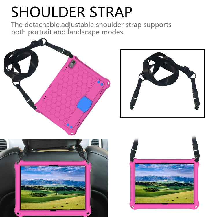 For Lenovo Tab M10 TB-X505X/F Honeycomb Design EVA + PC Material Four Corner Anti Falling Flat Protective Shell with Strap(RoseRed+Blue)