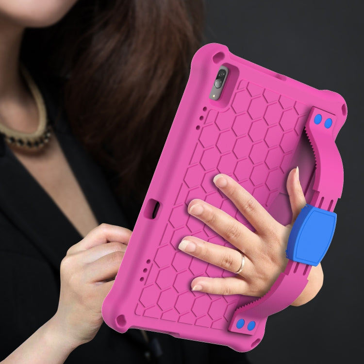 For Lenovo Tab M10 TB-X505X/F Honeycomb Design EVA + PC Material Four Corner Anti Falling Flat Protective Shell with Strap(RoseRed+Blue)