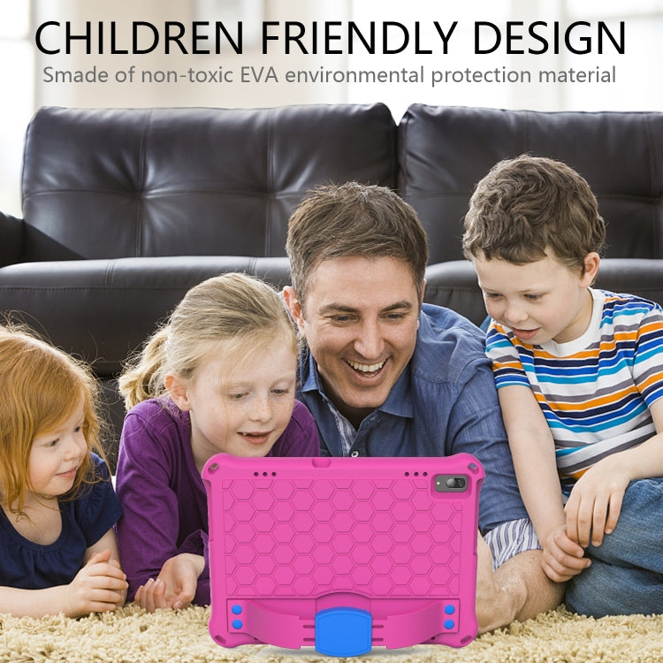 For Lenovo Tab M10 TB-X505X/F Honeycomb Design EVA + PC Material Four Corner Anti Falling Flat Protective Shell with Strap(RoseRed+Blue)