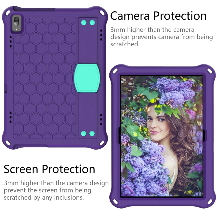 For Lenovo Tab M10 TB-X505X/F Honeycomb Design EVA + PC Material Four Corner Anti Falling Flat Protective Shell with Strap(Purple+Aqua)