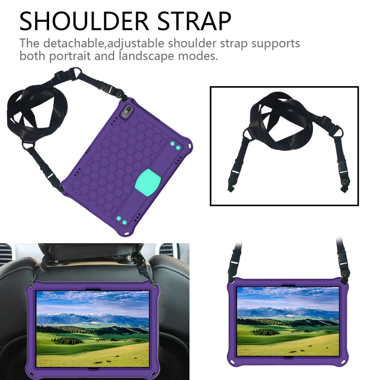 For Lenovo Tab M10 TB-X505X/F Honeycomb Design EVA + PC Material Four Corner Anti Falling Flat Protective Shell with Strap(Purple+Aqua)