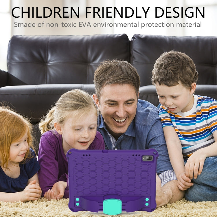 For Lenovo Tab M10 TB-X505X/F Honeycomb Design EVA + PC Material Four Corner Anti Falling Flat Protective Shell with Strap(Purple+Aqua)