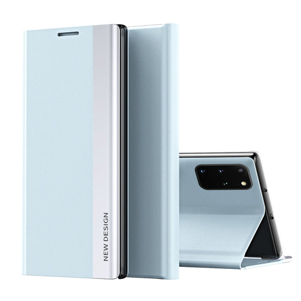 For Samsung Galaxy A51 4G Side Electroplated Magnetic Ultra-Thin Horizontal Flip Leather Case with Holder(Light Blue)