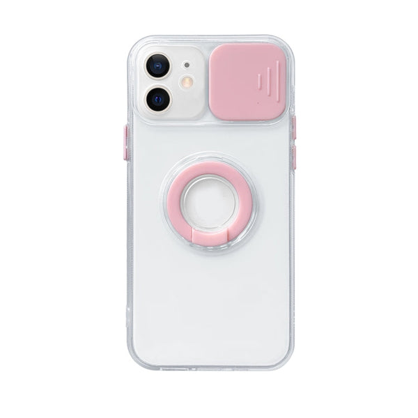 Sliding Camera Cover Design TPU Protective Case with Ring Holder For iPhone 13(Pink)
