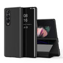 For Samsung Galaxy Z Fold3 Plated Mirror Horizontal Flip Leather Case with Holder(Black)