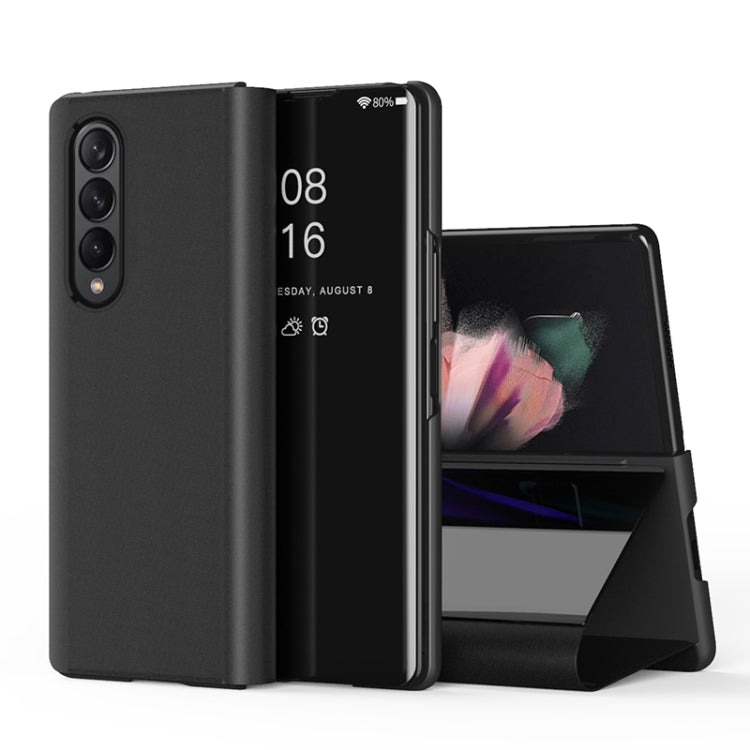 For Samsung Galaxy Z Fold3 Plated Mirror Horizontal Flip Leather Case with Holder(Black)