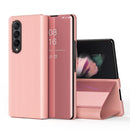 For Samsung Galaxy Z Fold3 Plated Mirror Horizontal Flip Leather Case with Holder(Rose Gold)