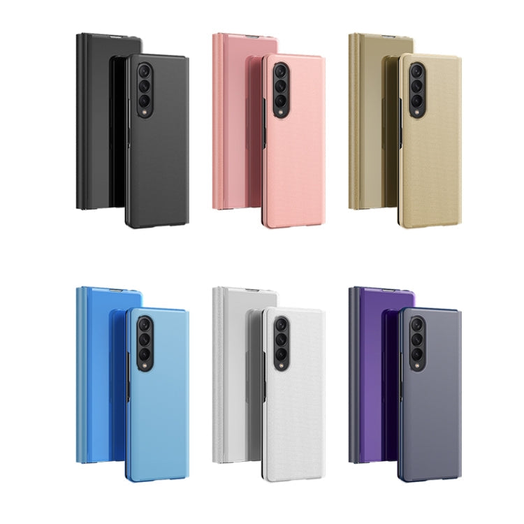 For Samsung Galaxy Z Fold3 Plated Mirror Horizontal Flip Leather Case with Holder(Black)
