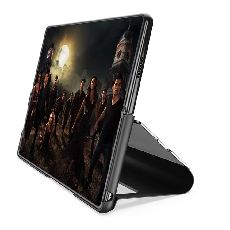 For Samsung Galaxy Z Fold3 Plated Mirror Horizontal Flip Leather Case with Holder(Black)