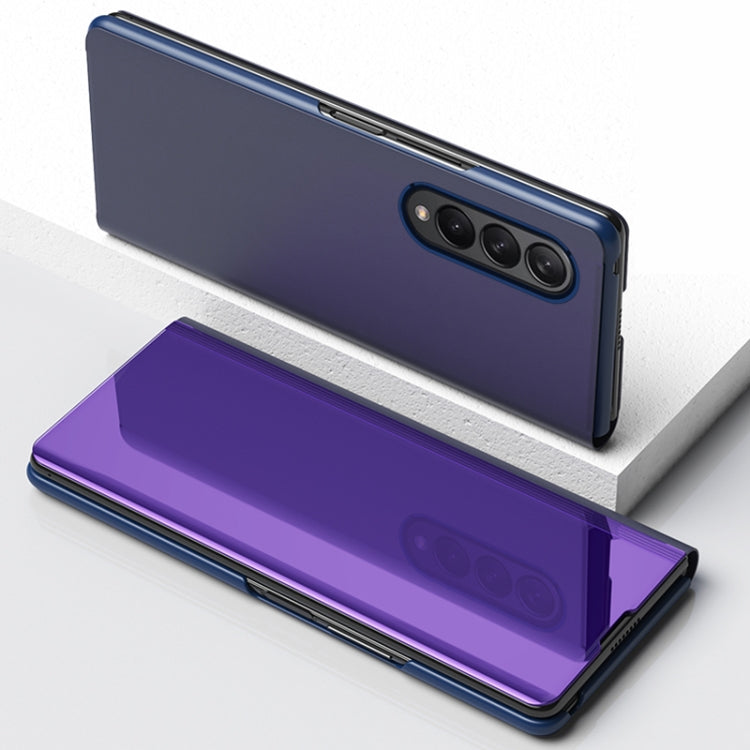 For Samsung Galaxy Z Fold3 Plated Mirror Horizontal Flip Leather Case with Holder(Black)
