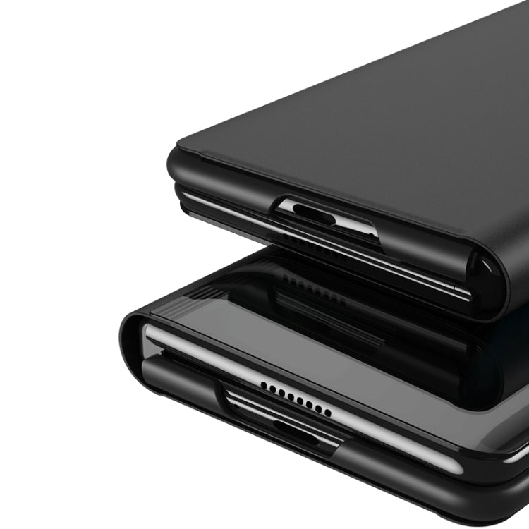 For Samsung Galaxy Z Fold3 Plated Mirror Horizontal Flip Leather Case with Holder(Black)