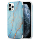 Four Corners Shocproof Flow Gold Marble IMD Back Cover Case For iPhone 13(Blue)
