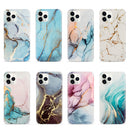 Four Corners Shocproof Flow Gold Marble IMD Back Cover Case For iPhone 13(Blue)