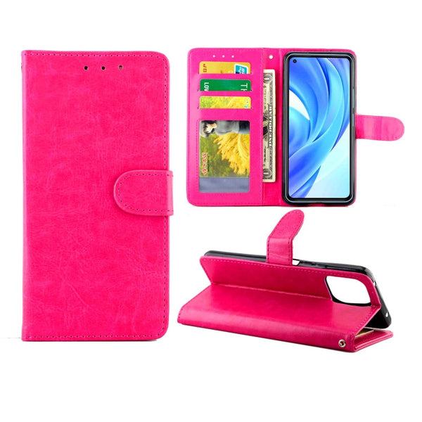 For Xiaomi Mi 11 Lite (4G/5G) Crazy Horse Texture Leather Horizontal Flip Protective Case with Holder & Card Slots & Wallet & Photo Frame(Magenta)