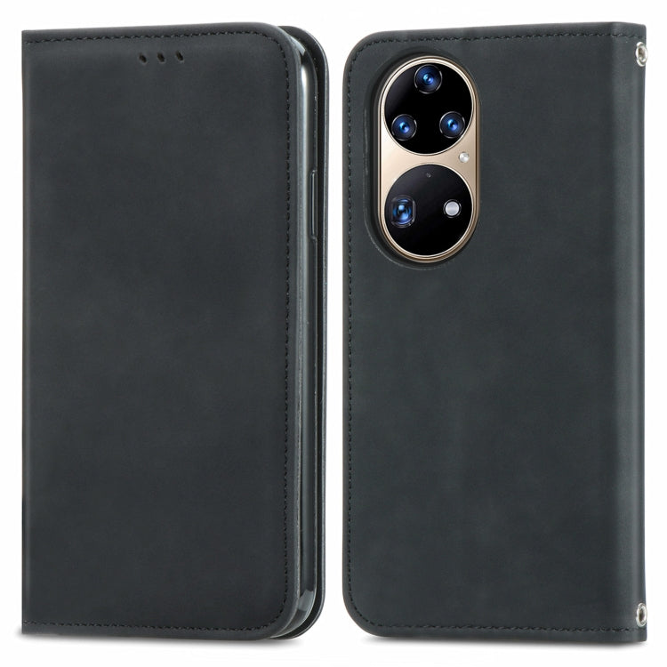 For Honor 50 Pro Retro Skin Feel Business Magnetic Horizontal Flip Leather Case with Holder & Card Slots & Wallet & Photo Frame(Black)