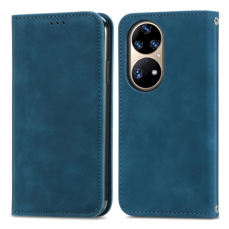 For Honor 50 Pro Retro Skin Feel Business Magnetic Horizontal Flip Leather Case with Holder & Card Slots & Wallet & Photo Frame(Blue)