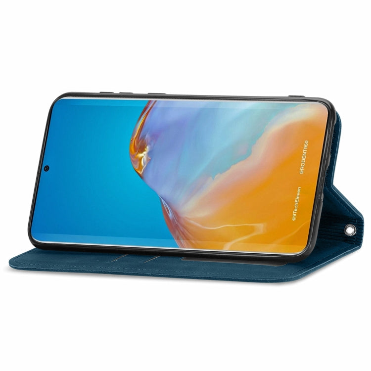 For Honor 50 Pro Retro Skin Feel Business Magnetic Horizontal Flip Leather Case with Holder & Card Slots & Wallet & Photo Frame(Blue)