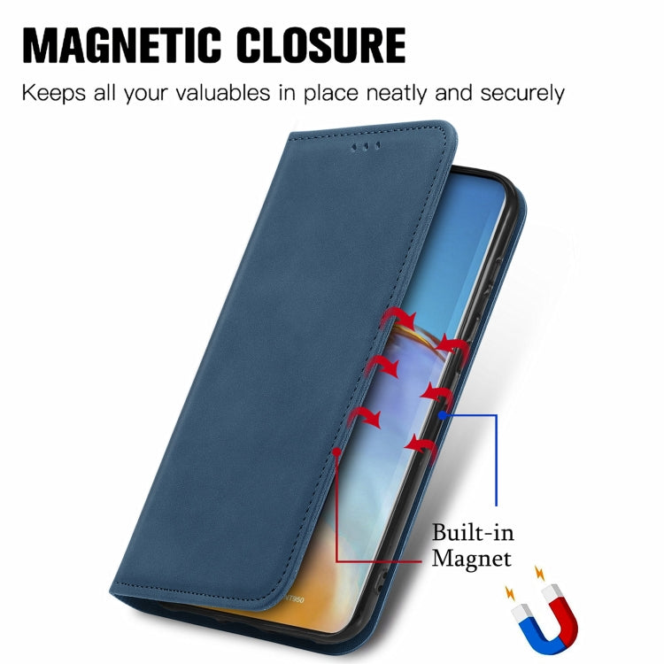 For Honor 50 Pro Retro Skin Feel Business Magnetic Horizontal Flip Leather Case with Holder & Card Slots & Wallet & Photo Frame(Blue)