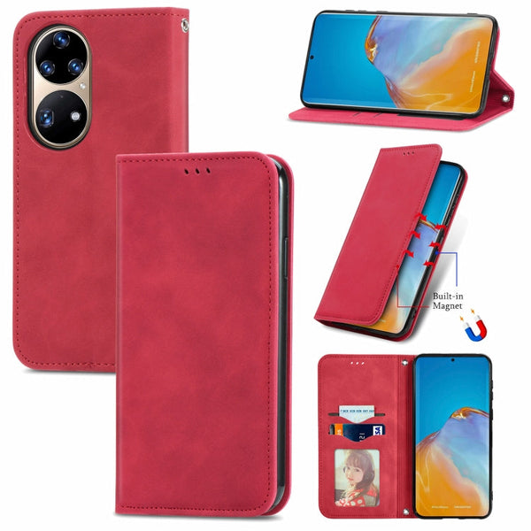 For Honor 50 Pro Retro Skin Feel Business Magnetic Horizontal Flip Leather Case with Holder & Card Slots & Wallet & Photo Frame(Red)
