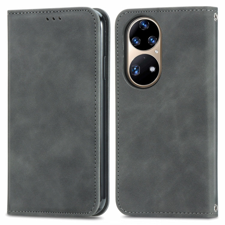 For Honor 50 Pro Retro Skin Feel Business Magnetic Horizontal Flip Leather Case with Holder & Card Slots & Wallet & Photo Frame(Gray)