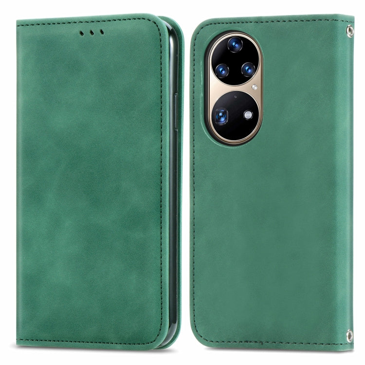 For Honor 50 Pro Retro Skin Feel Business Magnetic Horizontal Flip Leather Case with Holder & Card Slots & Wallet & Photo Frame(Green)