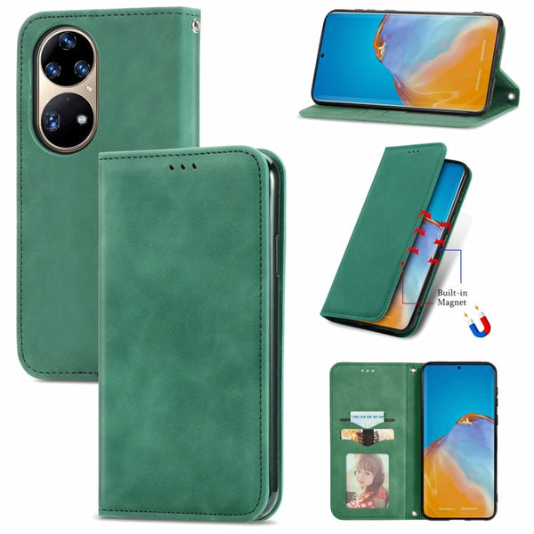 For Honor 50 Pro Retro Skin Feel Business Magnetic Horizontal Flip Leather Case with Holder & Card Slots & Wallet & Photo Frame(Green)