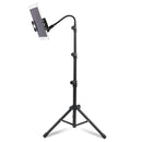 For Metal iPad Tripod Stand Adjustable Gooseneck Tablet Floor Stand Holder, Heavy Duty Aluminum iPad Floor Stand for iPad Pro 12.9 11, Mini, Air, iPhone and 4.7 to 12.9 inches Tablets Cell Phones