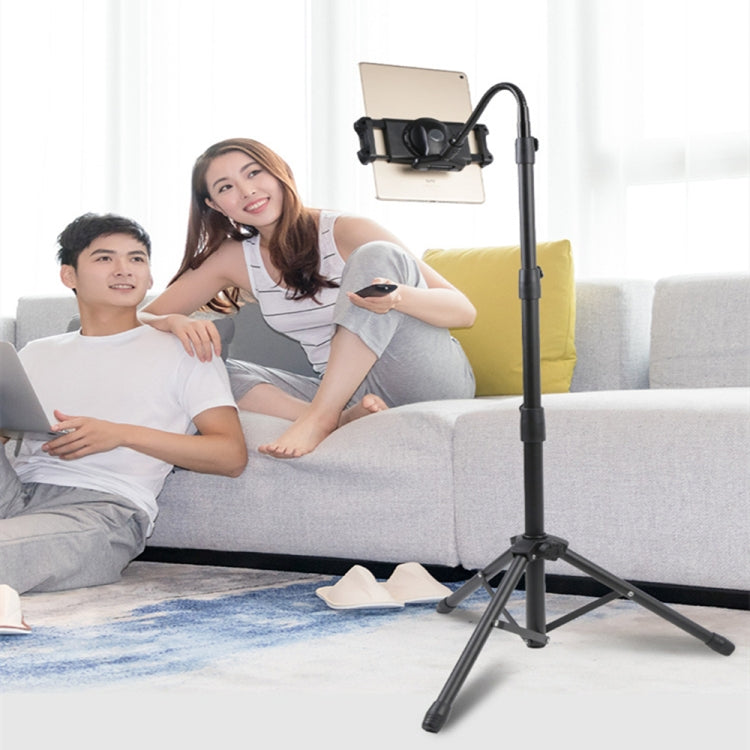 For Metal iPad Tripod Stand Adjustable Gooseneck Tablet Floor Stand Holder, Heavy Duty Aluminum iPad Floor Stand for iPad Pro 12.9 11, Mini, Air, iPhone and 4.7 to 12.9 inches Tablets Cell Phones