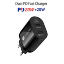 40W Dual Port PD / Type-C Fast Charger for iPhone / iPad Series, EU Plug(Black)