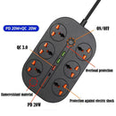 T21 PD3.0 + QC3.0 Multi Hole Row Plug 3000W High Power Socket, UK Plug(Black)