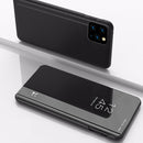 For Samsung Galaxy A22 5G Plated Mirror Horizontal Flip Leather Case with Holder(Black)