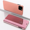 For Samsung Galaxy A22 5G Plated Mirror Horizontal Flip Leather Case with Holder(Rose Gold)