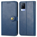 For vivo V21 5G Solid Color Leather Buckle Phone Case with Lanyard & Photo Frame & Card Slot & Wallet & Stand Function(Blue)