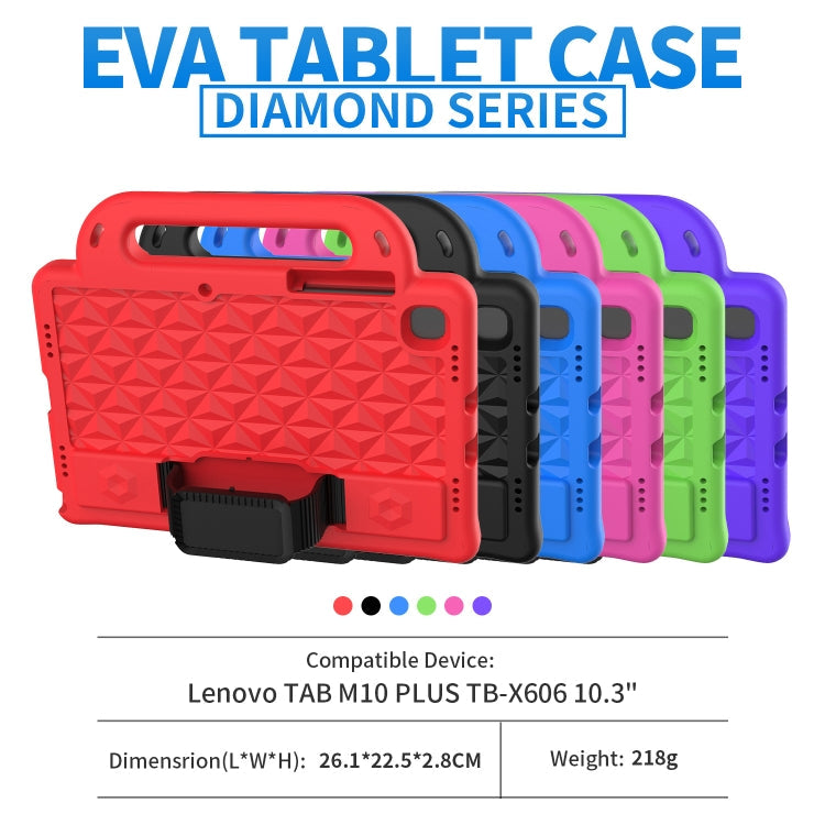 For Lenovo Tab M10 Plus TB-X606 10.3 Diamond Series EVA Anti-Fall Shockproof Sleeve Protective Shell Case with Holder & Strap(Black)