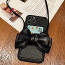 Fashionable Bowknot Crossbody Leather Card Bag Back Cover Case For iPhone 13(Black)